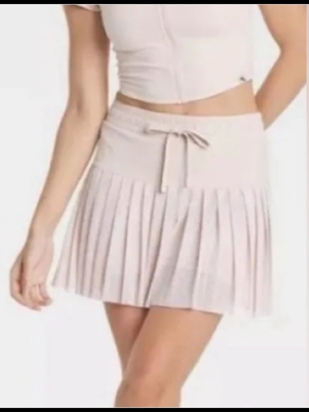 JoyLab Pleated Drawstring Mini Skirt in Light Beige